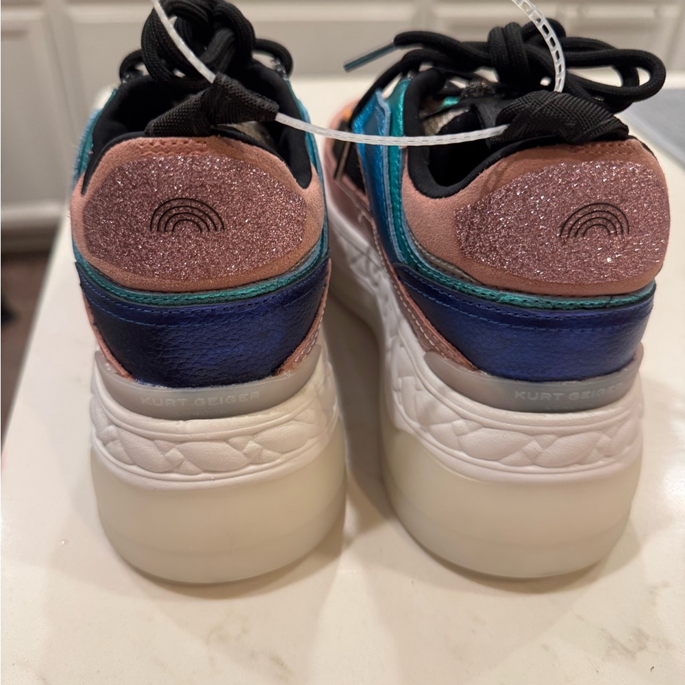 Kurt Geiger Pink and Blue Sneakers with Chunky Platform Sole - Picture 4 of 9